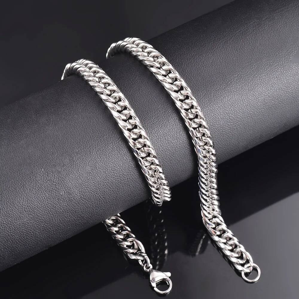 1 piece Mens Stainless Steel Curb Cuban Bracelet High Quality Link Chain Necklace Punk Heavy Jewelry Gift