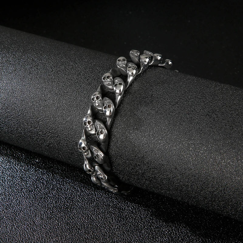 15mm Skull Bone Cuban Charm Bracelet For Men Punk Street Culture Fashion Jewelry