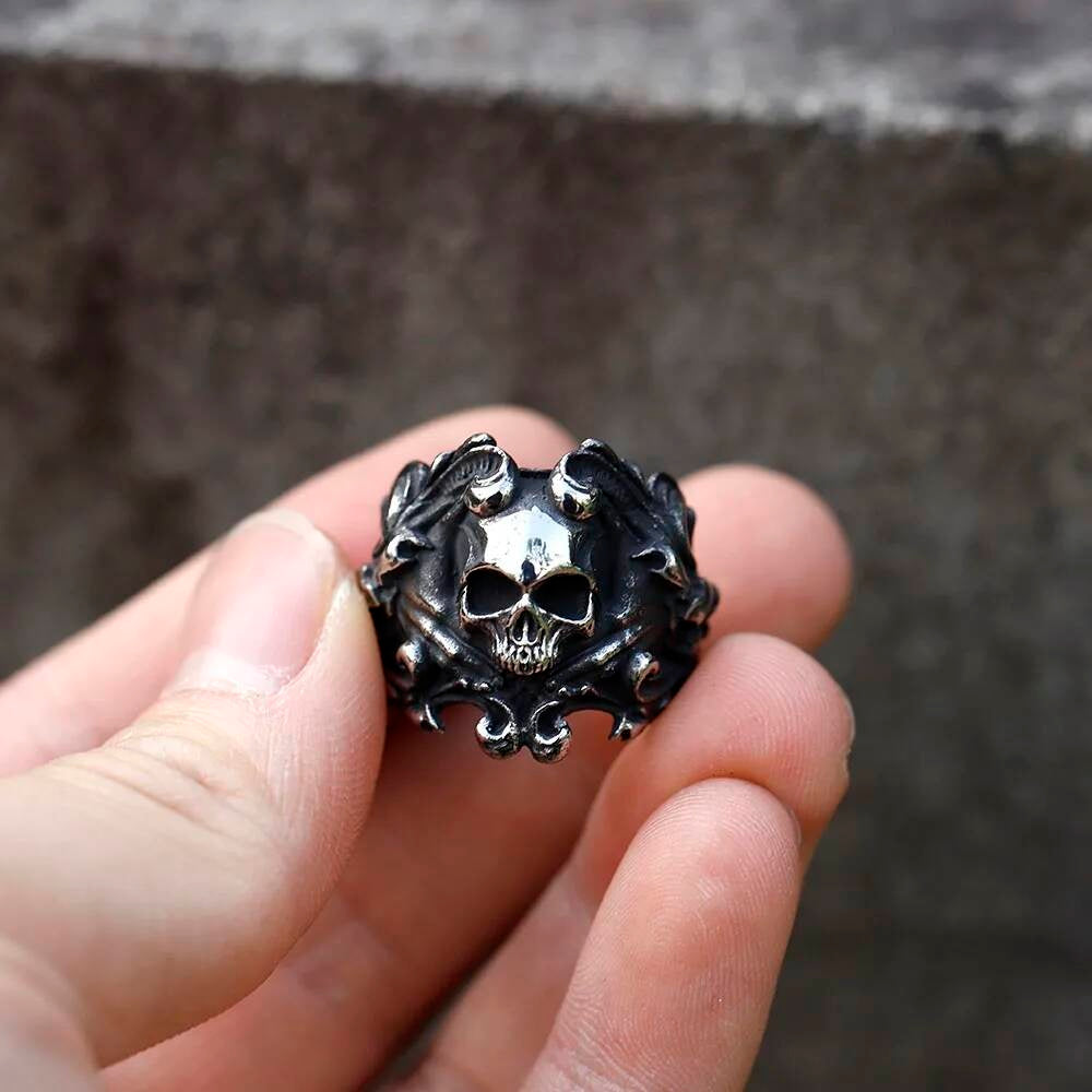 Caarium Skull Devil Ring - Gothic Stainless Steel Decorative Pattern Jewelry
