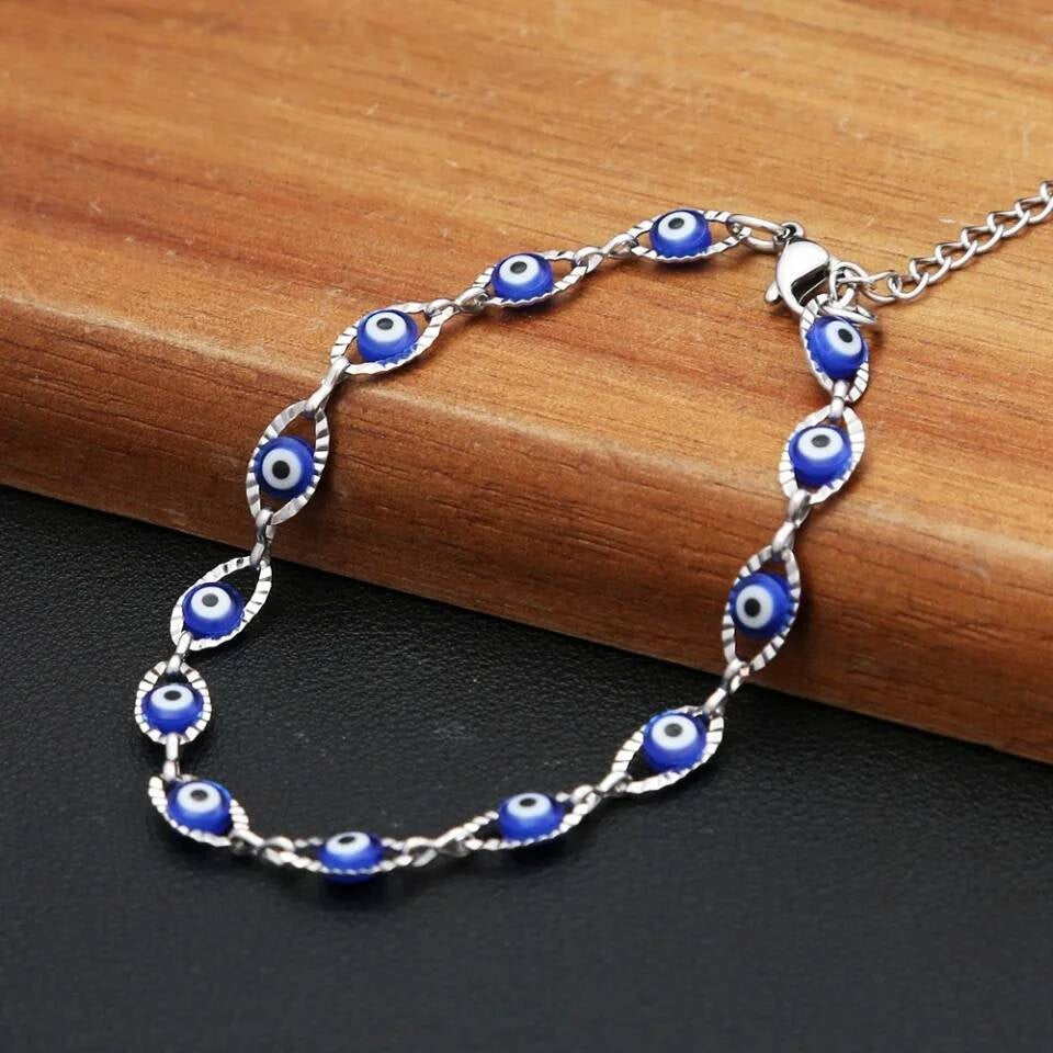 New Fashion Turkish Evil's Eye Charm Bracelet For Men Women 316L Stainless Steel Punk Simple Lucky Amulet Jewelry Gift Wholesale