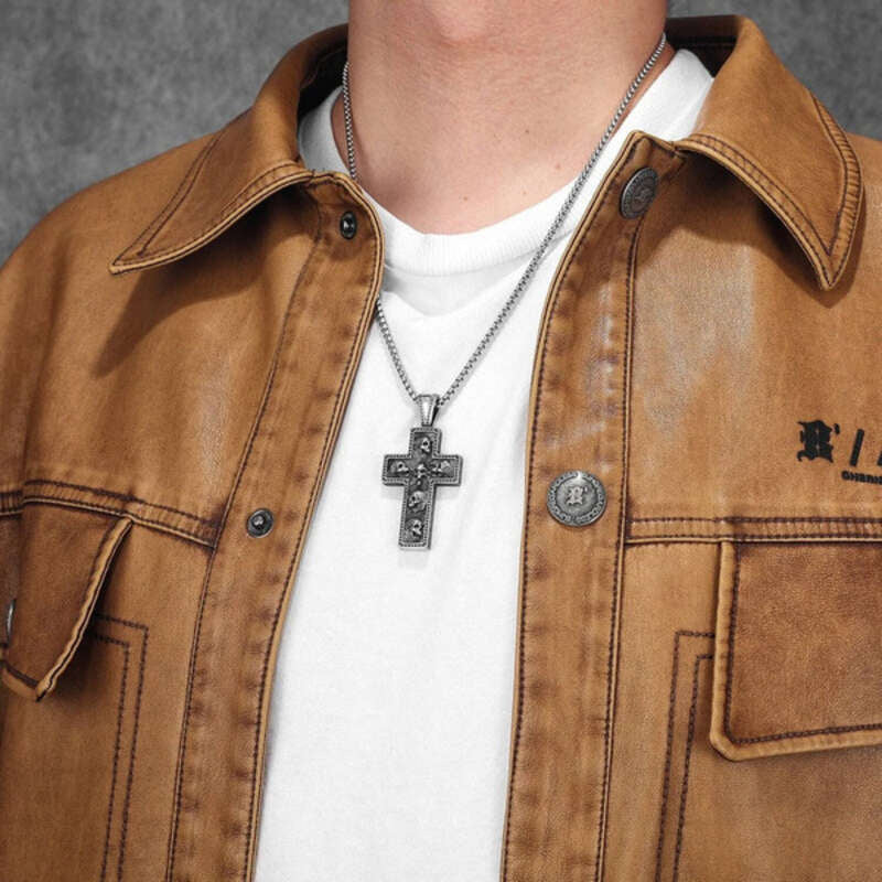 316L Stainless Steel Reversible Skull Cross Pendant Necklace