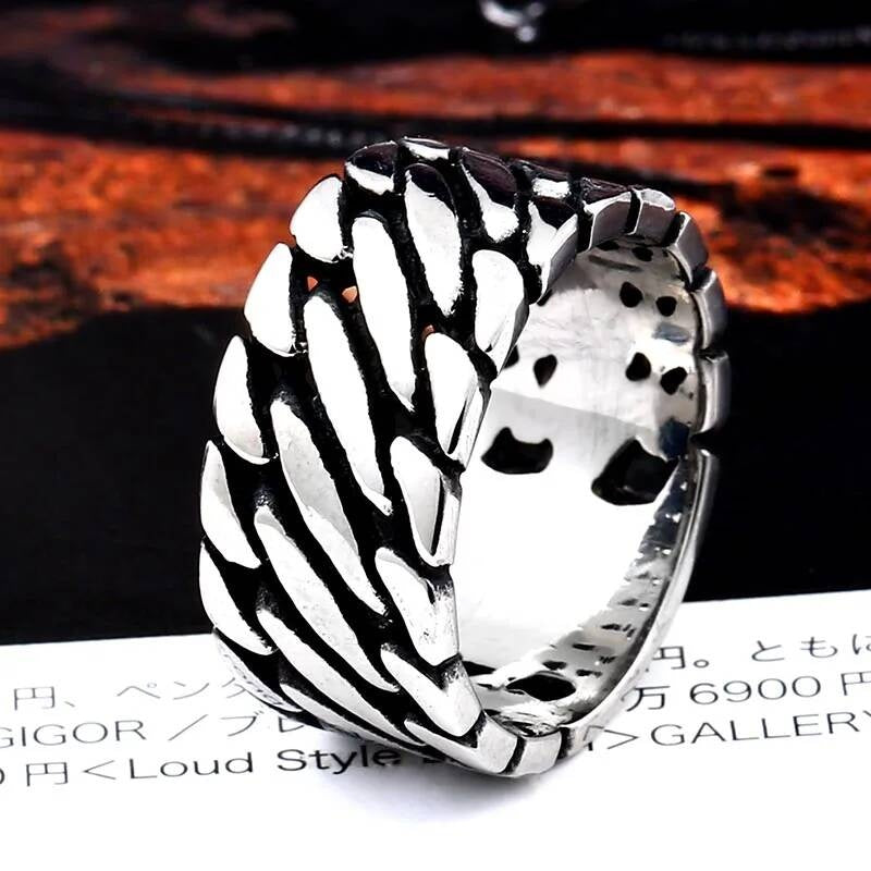 Chain Knit Steel Ring - Black Interlocked Link Men's Punk Gothic Jewelry BR8-249