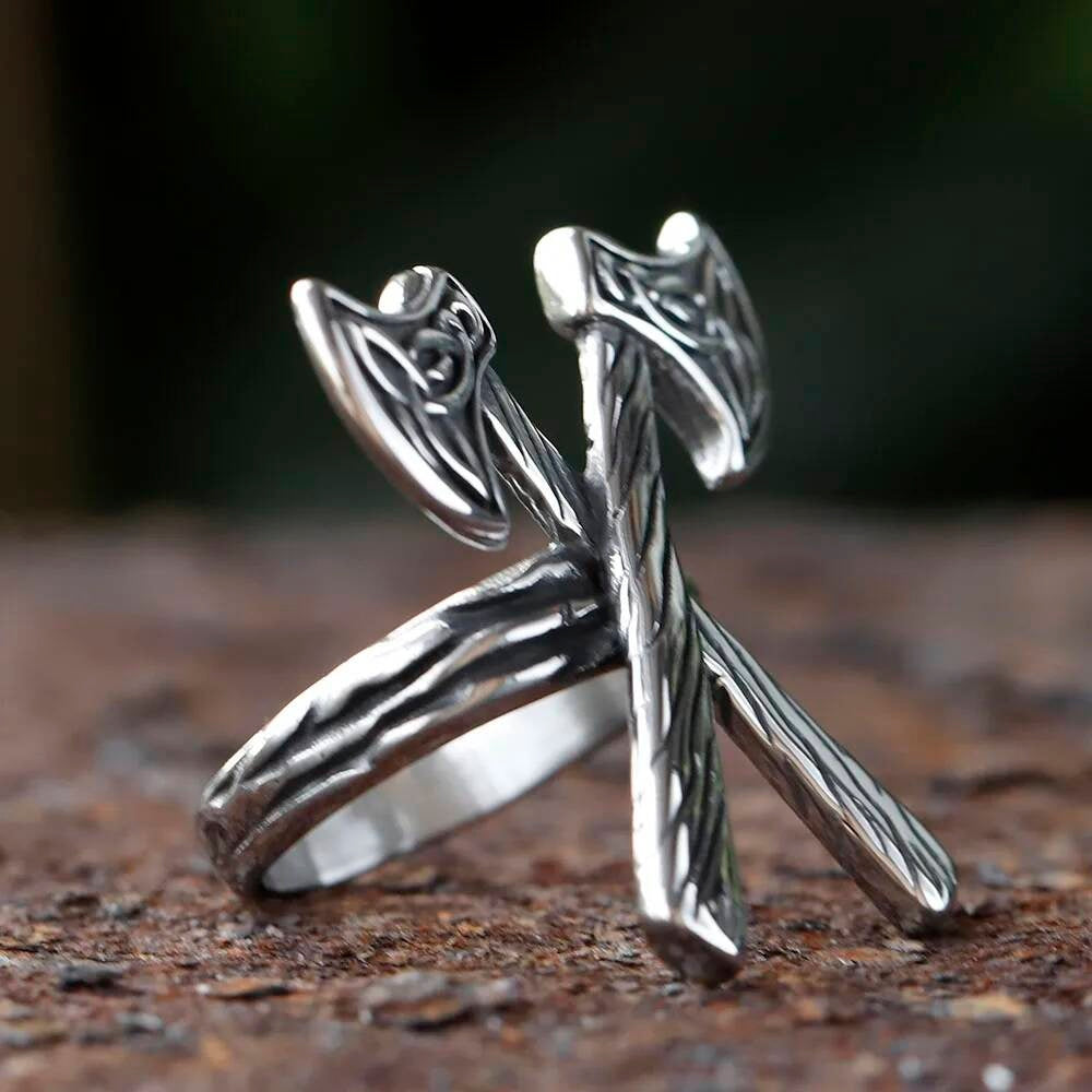 Celtic Wolf Axe Ring – 316L Stainless Steel Norse Amulet Band