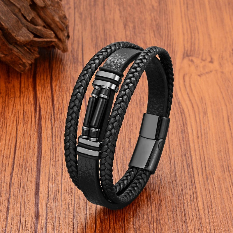 Trend Natural Stone Beads Bracelets Bohemia Jewelry Vintage Multilayer Leather Chain Friendship Bangles Boyfriend Gifts Black Agate