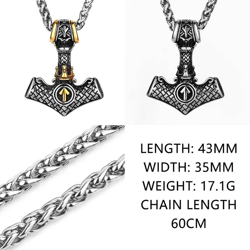 Men's 316L Stainless Steel Viking Hammer Pendant Necklace