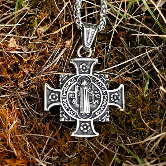 Religious Cross Pendant Necklace, Silver Gothic Jewelry with Detailed Christ Image