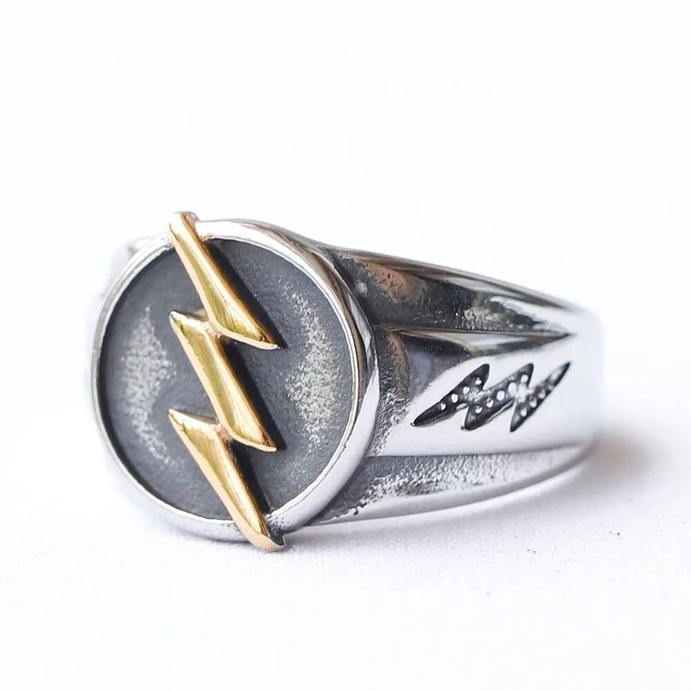 Golden Lightning Bolt Ring - Plated Stainless Steel Electric Statement Jewelry