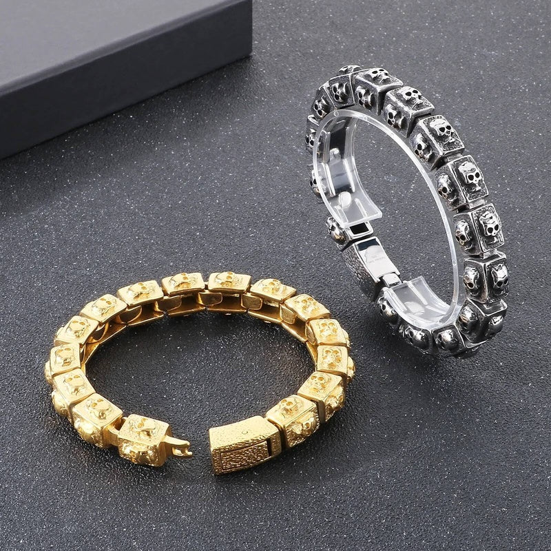14mm Skull Bone Charm Bracelet Men Punk Stainless Steel 316L Jewelry