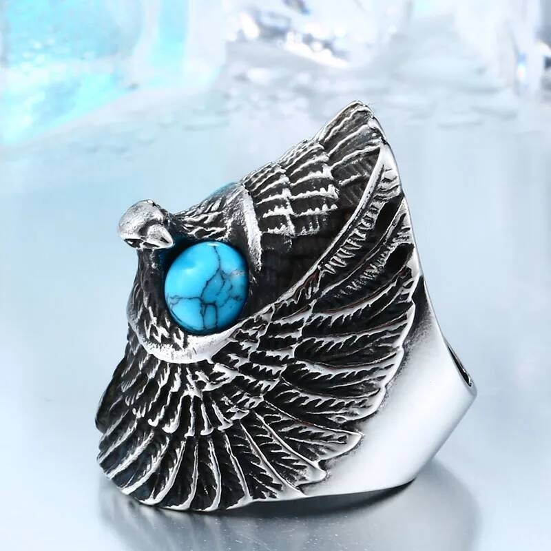 Classic Eagle Green Stone Ring - Stainless Steel Vintage Men's Signet Jewelry