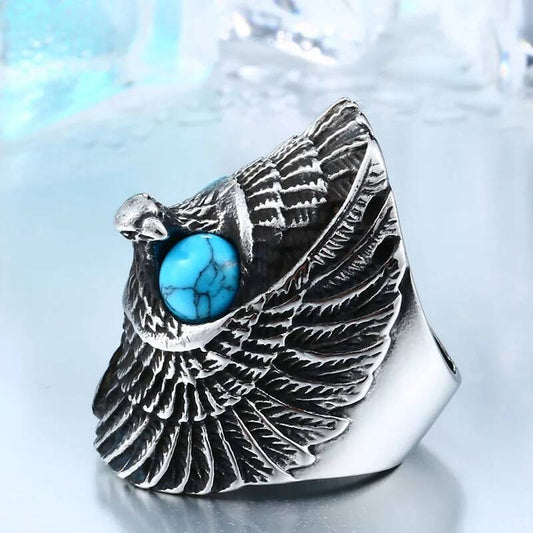 Classic Eagle Green Stone Ring - Stainless Steel Vintage Men's Signet Jewelry