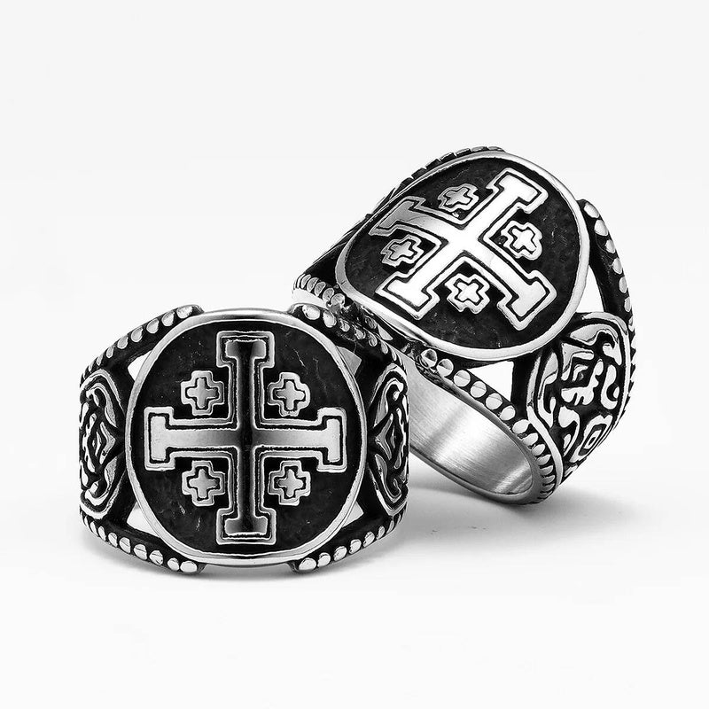 Crusader Cross Ring 316L Stainless Steel Punk Rock Jewelry for Men