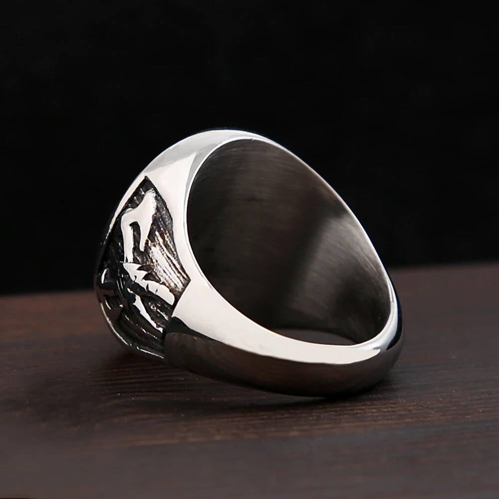 Viking Compass & Double-Axe Ring – 316L Stainless Steel Norse Amulet