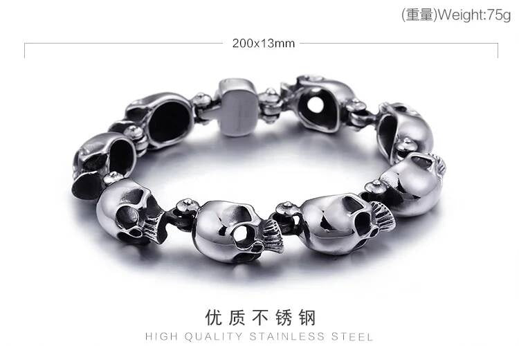 13mm Skeleton Bone Bracelet Men 316L Stainless Steel Punk Jewelry Never Fade