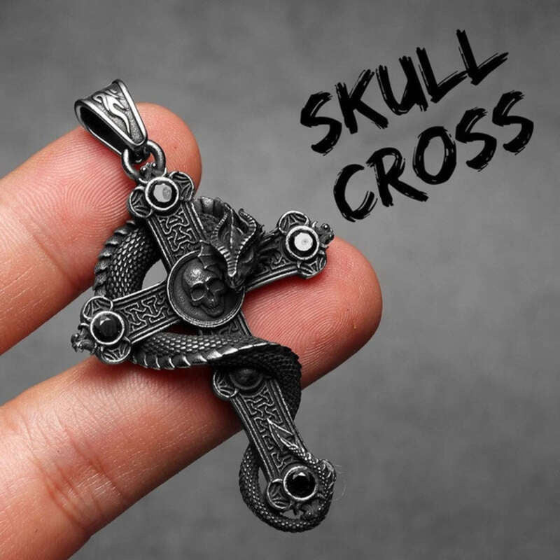 316L Stainless Steel Serpent Sword Cross Pendant Necklace with Gemstones N1362-Only Pendant-B