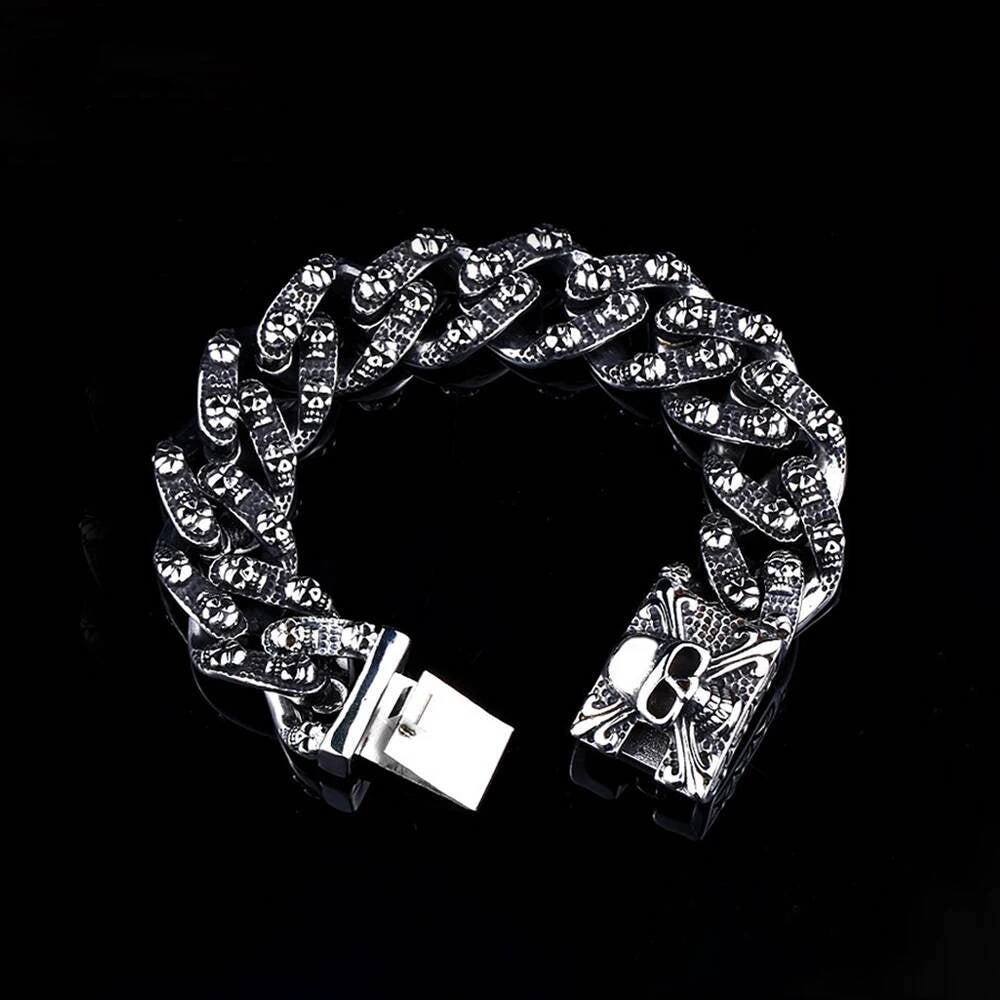 Skull Chain Bracelet – Gothic Punk Stainless Steel Biker Jewelry
