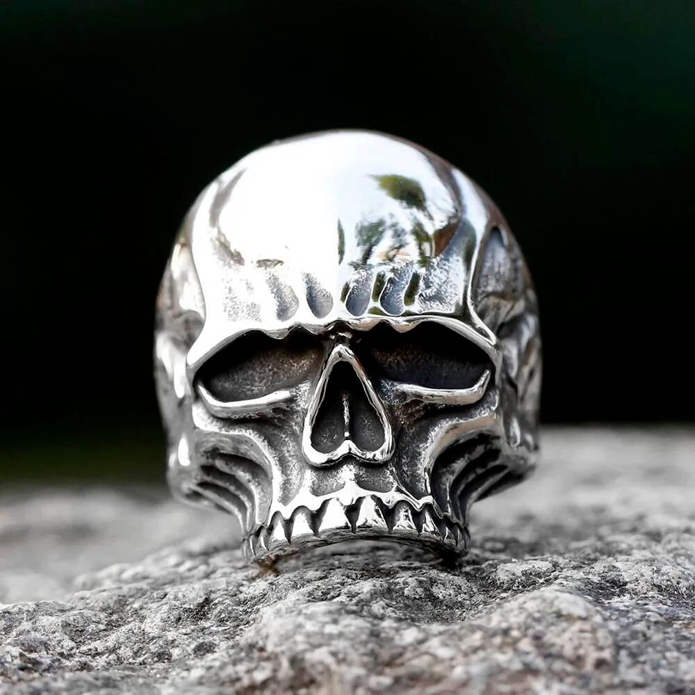 Vintage Gothic Black Skull Ring – 316L Stainless Steel Biker Statement Band