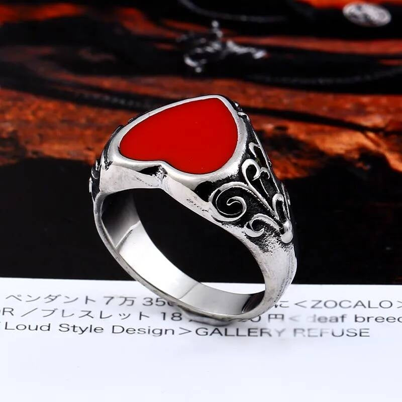 Red Diamond-Rhombus Stainless Steel Ring – 316L Bold Unisex Band