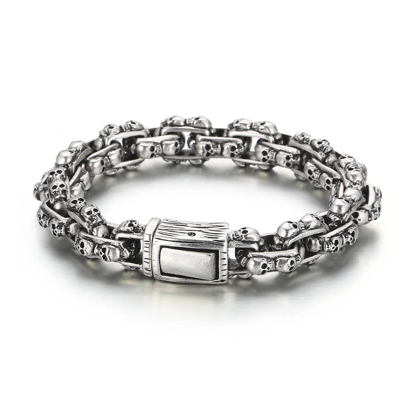 23cml Length 13mm Punk Vintage Skull Charm Bracelet For Men Stainless Steel 316L Bf Gift