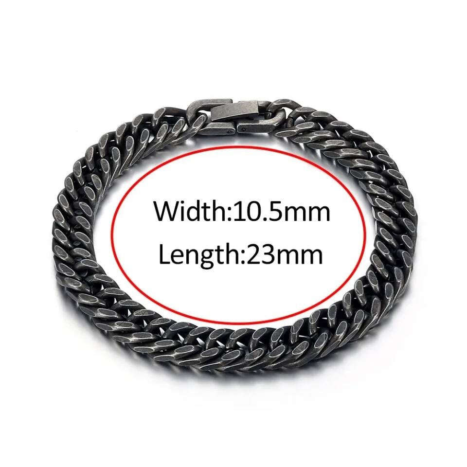 Vintage Black Stainless Steel Chain Bracelet – 316L Cuban Link for Men