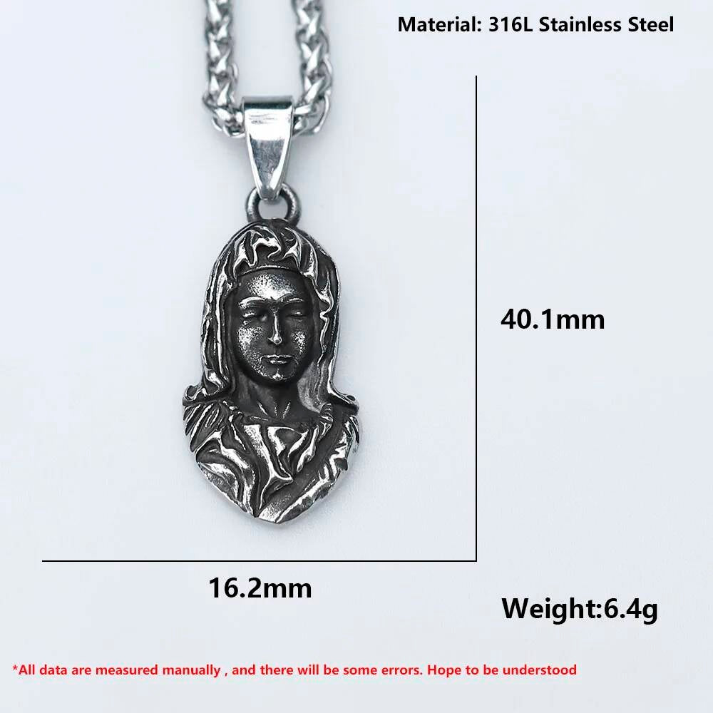 Virgin Mary Pendant Necklace – Religious Stainless Steel Vintage Jewelry