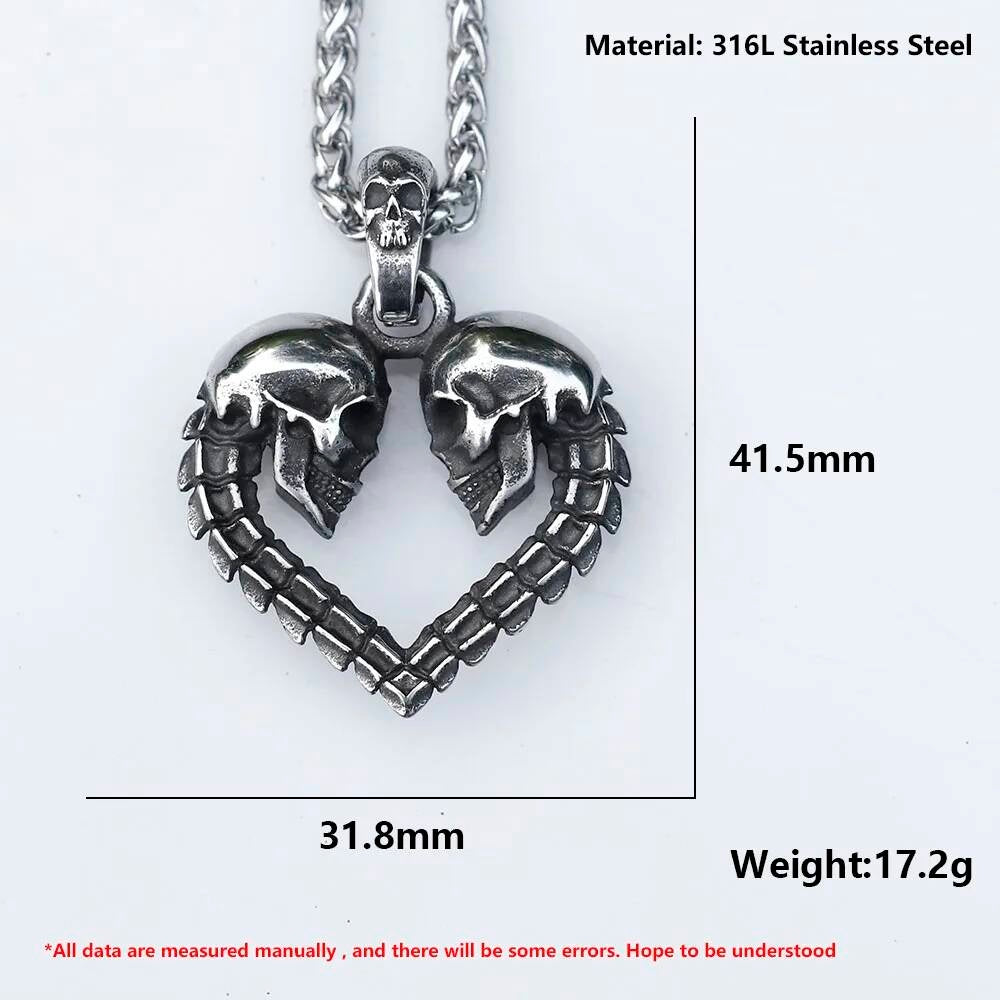 Skull Heart Pendant Necklace – Gothic Skeleton Love Jewelry
