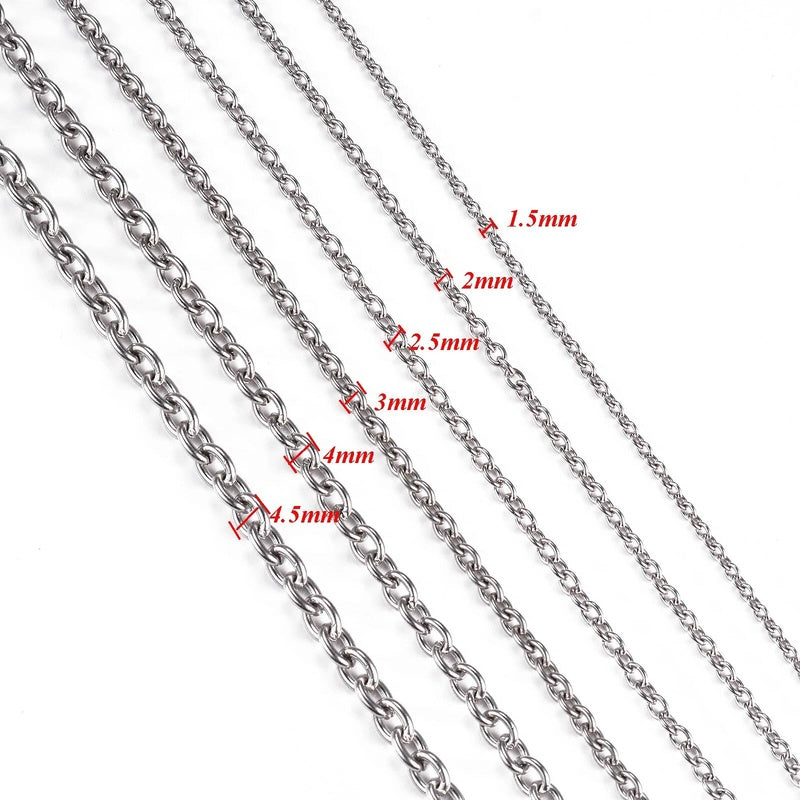 1Pc Width 1.5mm-6mm Stainless Steel Cross O Chain For Women Men DIY Jewelry Thin Bracelet Necklace