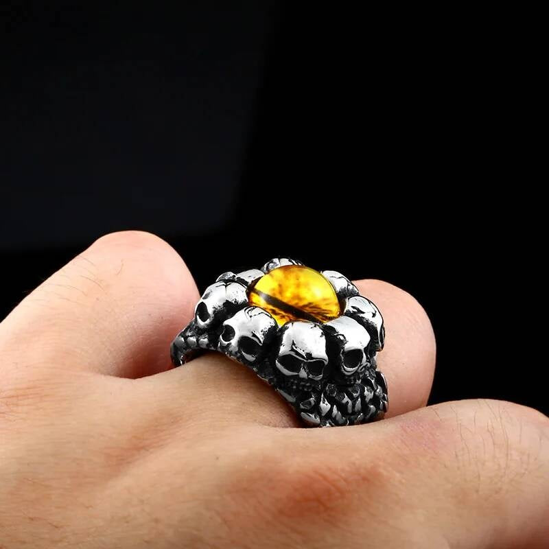 All-Seeing Orange Eye Ring – 316L Stainless Steel Mystical Garnet Band