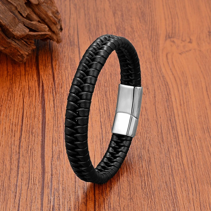 Simple Classic Stainless Steel Magnet Bracelets Man Jewelry Handmade Woven Leather Couple Bracelet Bangles for Women Accessories Steel