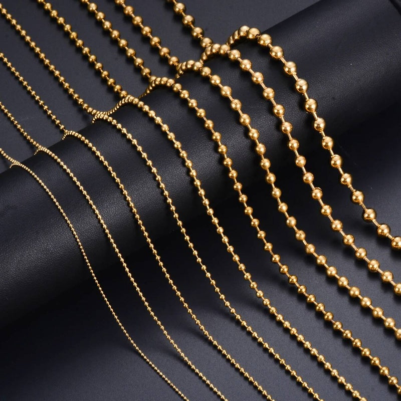 1Pc Gold Color Stainless Steel Round Ball Link Chain Necklace Length 15cm-100cm