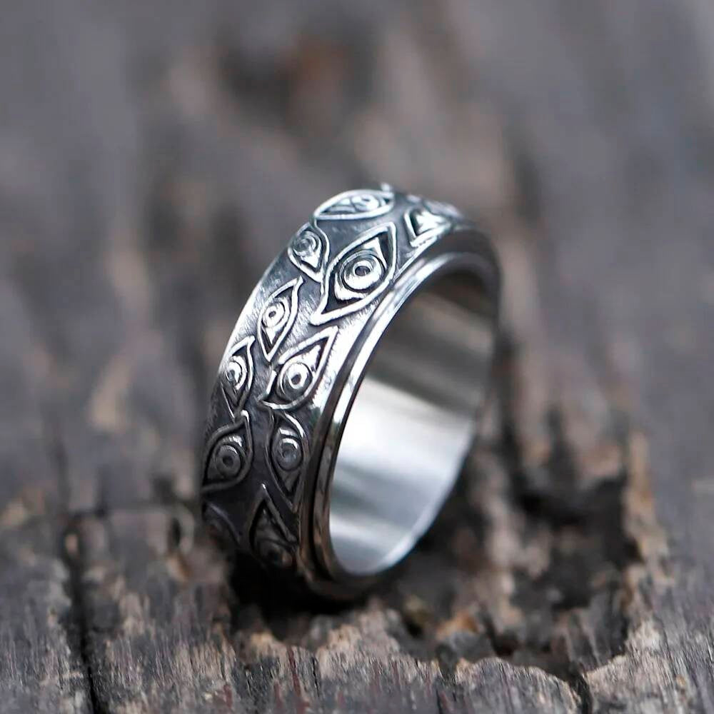 Men's 316L Stainless - Steel Rotatable Japanese Mythology Carved Eyes Ring For Teens -