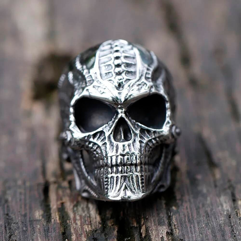 Hand-Carved Rough Skull Ring - Domineering Stainless Steel Biker Jewelry