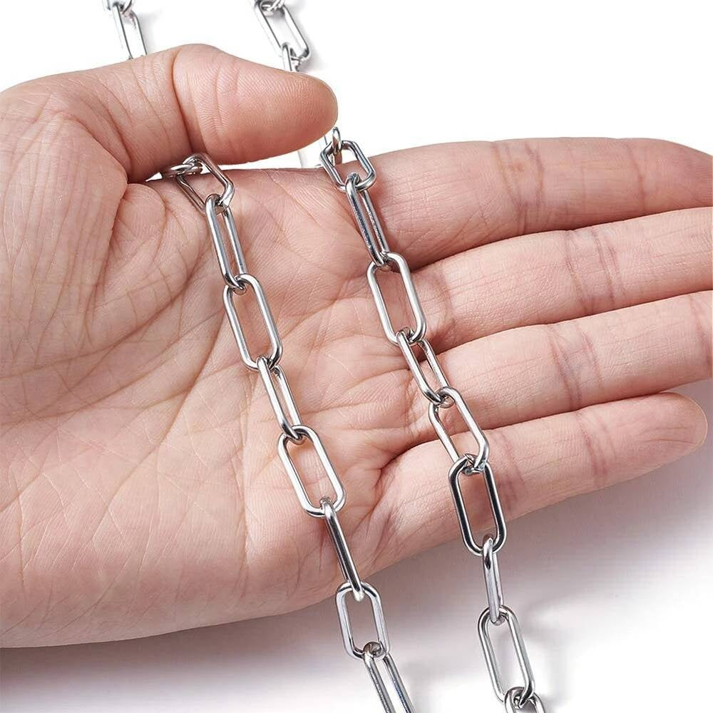 Width 7mm Stainless Steel Big Rolo Link Chain Neckalce Punk Chokers For Women length 21cm-100cm
