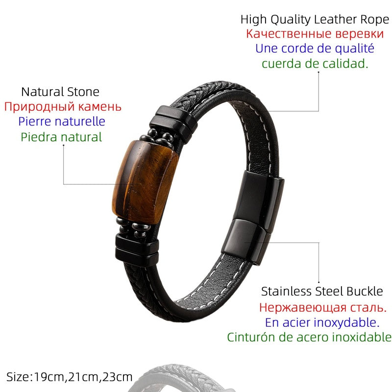 Black Braided Leather Bracelet with Green Jade Beads - Stylish Multi-Layer Magnetic Clasp Jewelry for Casual Wear and Gifts