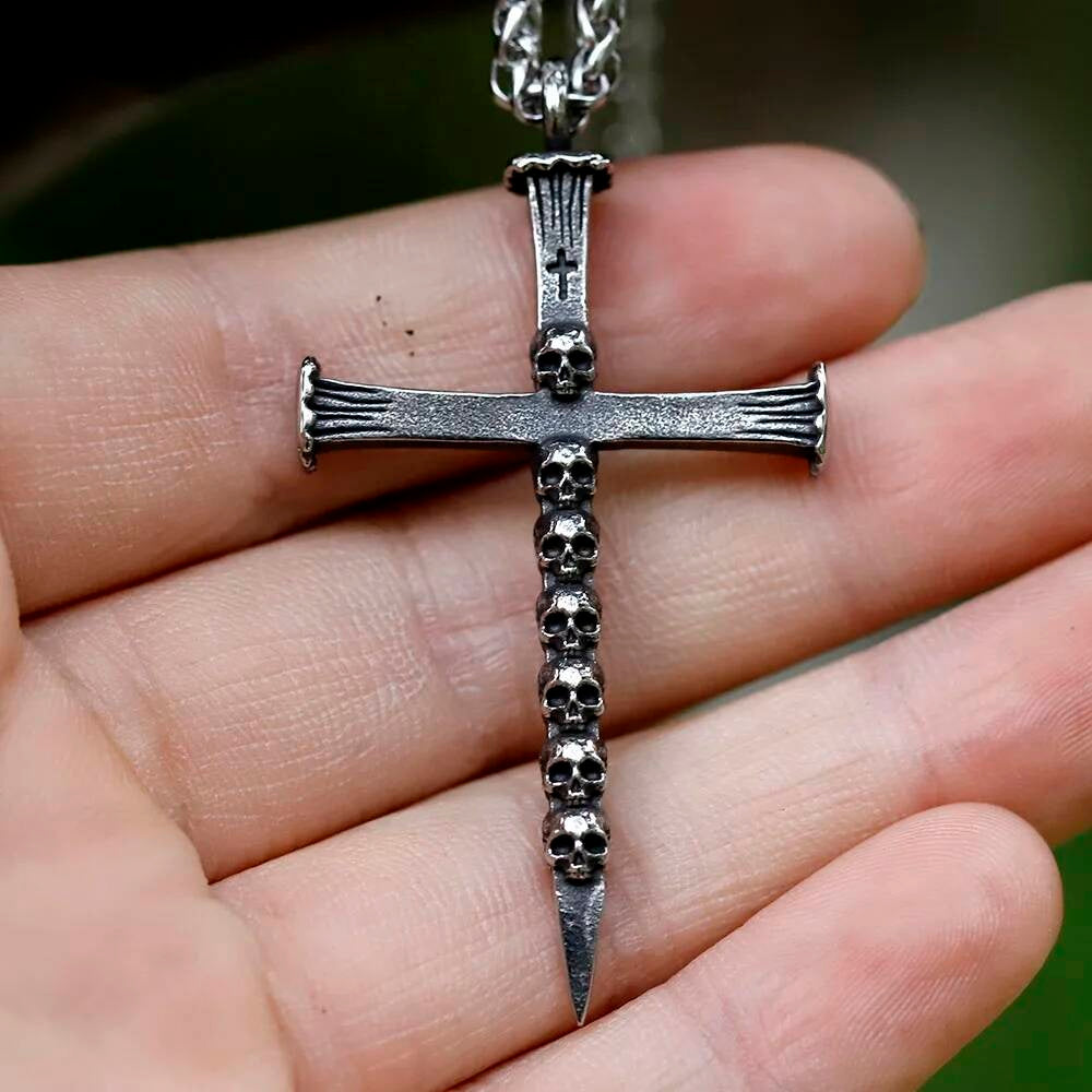 Skull Cross Pendant Necklace, Gothic Silver Jewelry with Dark Symbolism