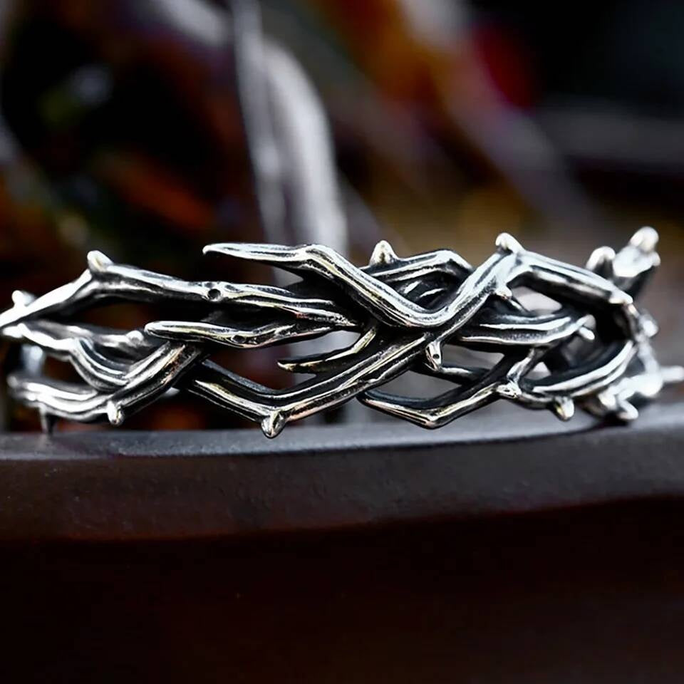 Thorn Bracelet – Gothic Punk Stainless Steel Bangle Inspired by Nature Style A