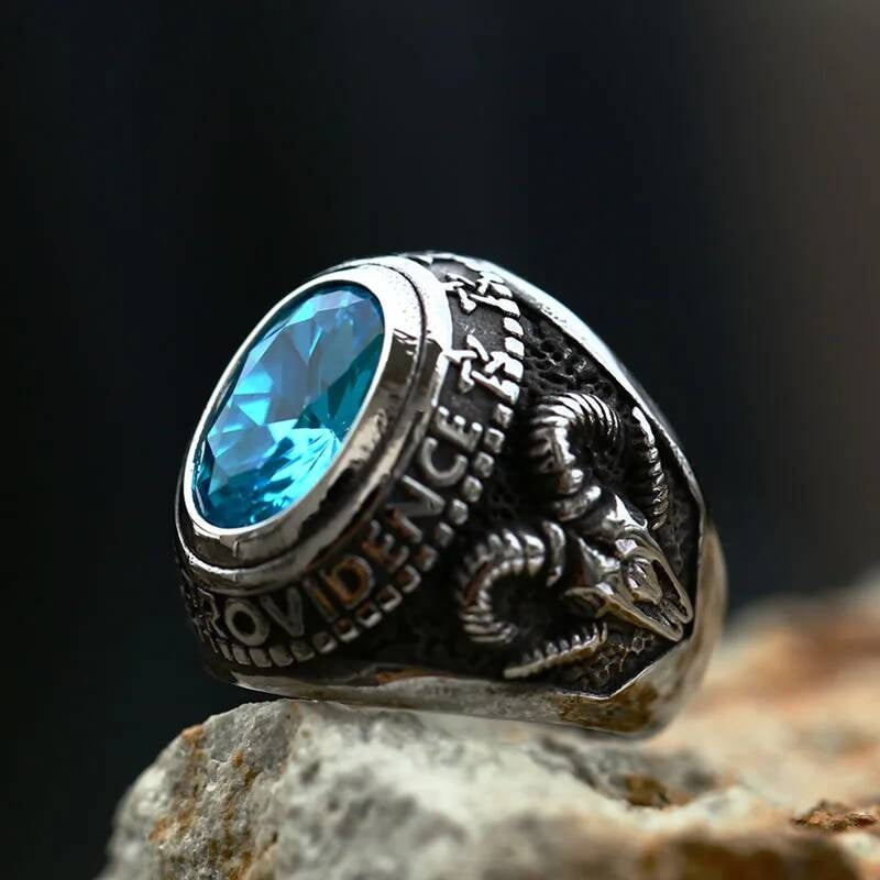 Blue Stone Gothic Ring – 316L Stainless Steel Biker Statement Band sky blue