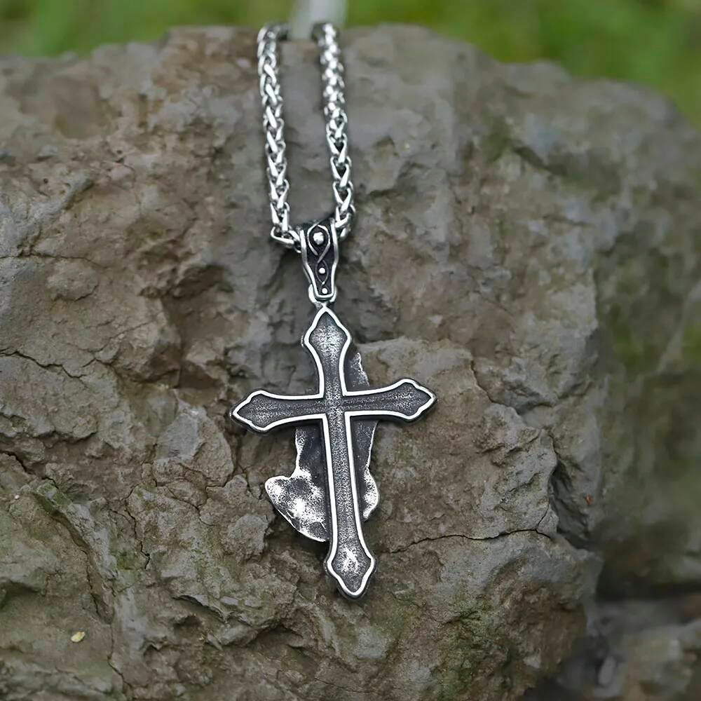 Praying Hands Cross Pendant – Stainless Steel Religious Necklace