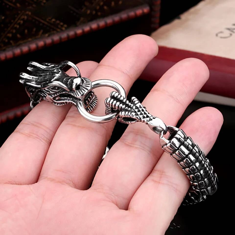 Dragon Head & Claw Stainless Steel Bracelet – Mythical Power Jewelry