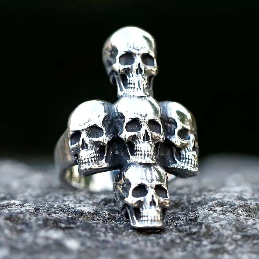 Cross & Skull Ring - Stainless Steel Gothic Punk Rock Jewelry for Men