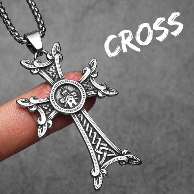 Vintage Silver Cross Pendant, Exquisite Religious Jewelry for Faithful Wearers N1386-With Chain