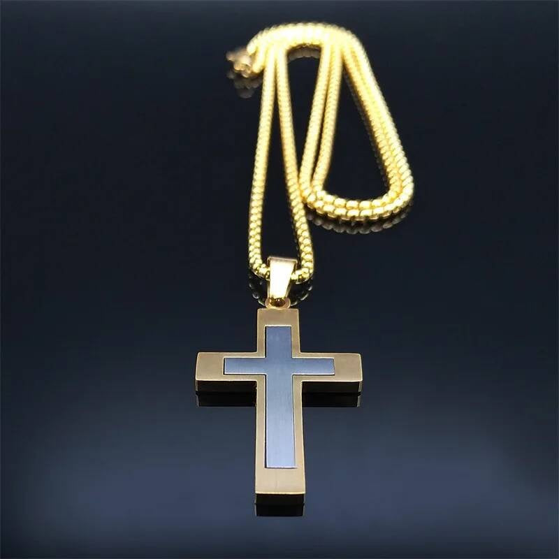 Stainless Steel Cross Pendant Chain Necklace For Men Christ Jesus Jewelry Catholic Crucifixes Rosaries Accessories