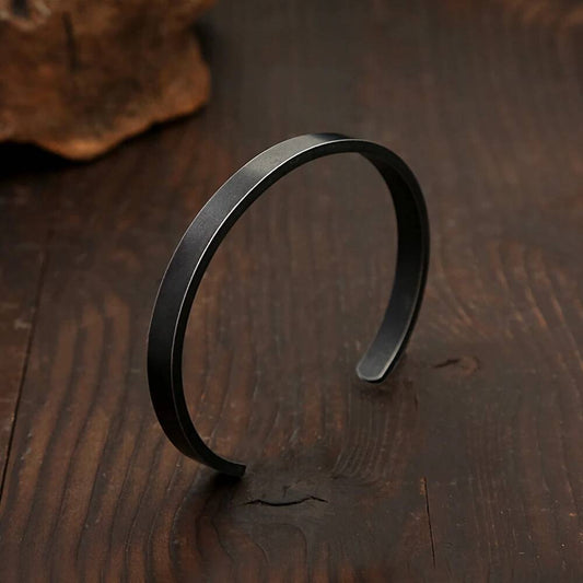 Matte Black Stainless Steel Cuff Bracelet – Minimalist 316L Open Bangle for Men & Women