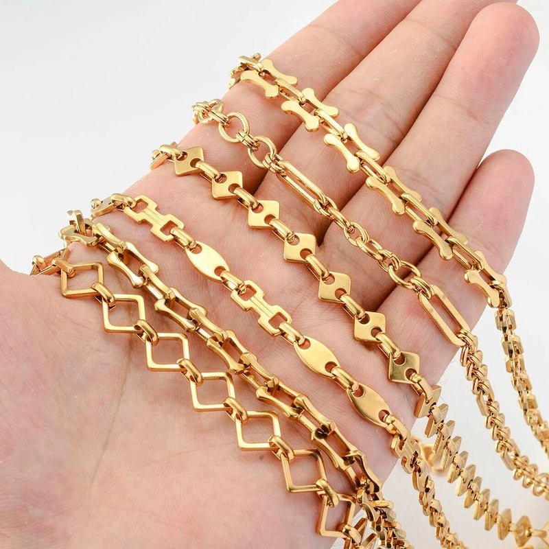 1 piece Women Men Bracelet Necklace Stainless Steel Huge Handmade Square Bone Shape Link Chain Jewelry Not allergic