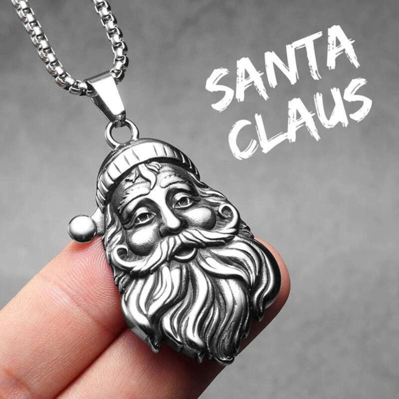 316L Stainless Steel Santa Claus Head Pendant Necklace N1638-With Chain