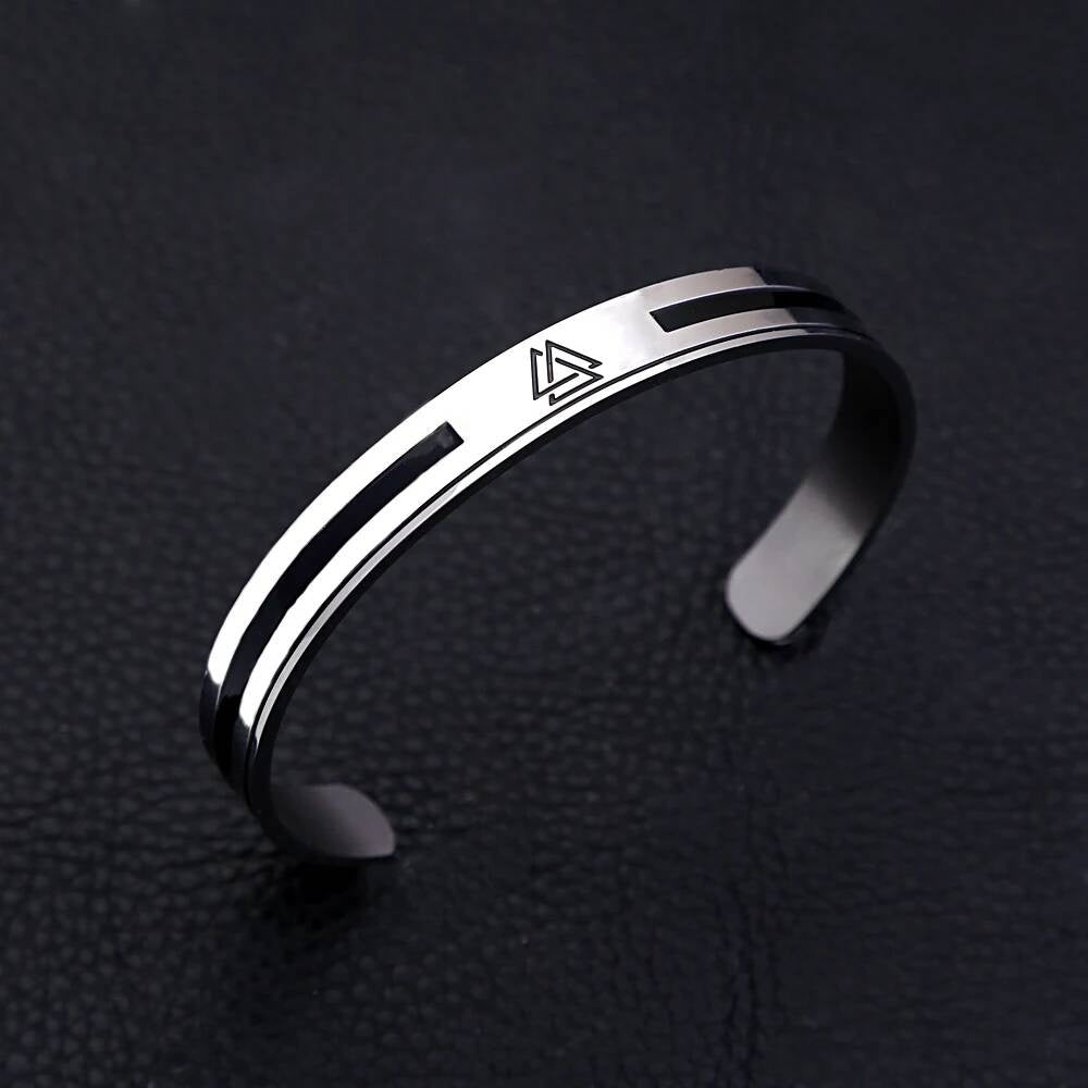 Minimalist Viking Valknut Stainless Steel Cuff Bracelet – Norse Symbol Jewelry for Men