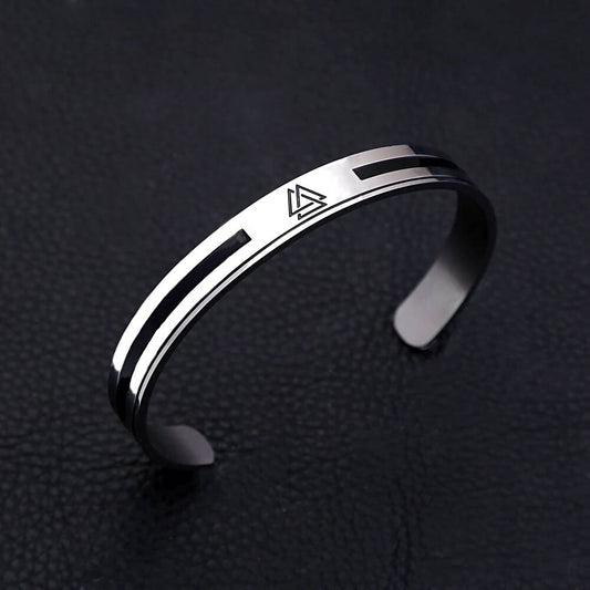 Minimalist Viking Valknut Stainless Steel Cuff Bracelet – Norse Symbol Jewelry for Men