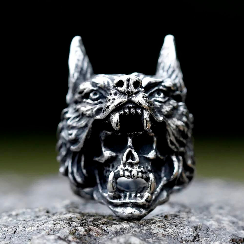Wolf Skull Ring – Gothic Stainless Steel Biker Jewelry for Men