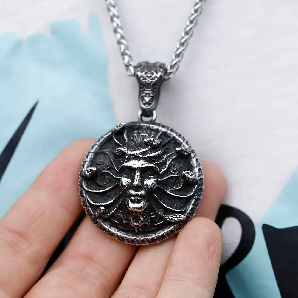 316L Stainless Steel Medusa Gorgon Head Pendant Necklace for Men