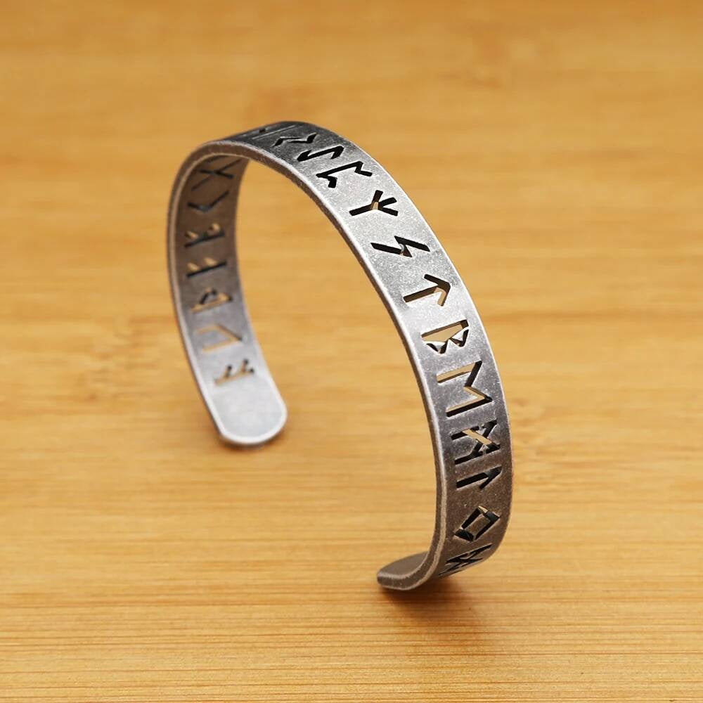 Viking Rune Stainless Steel Cuff Bracelet – Norse Mythology Jewelry for Men