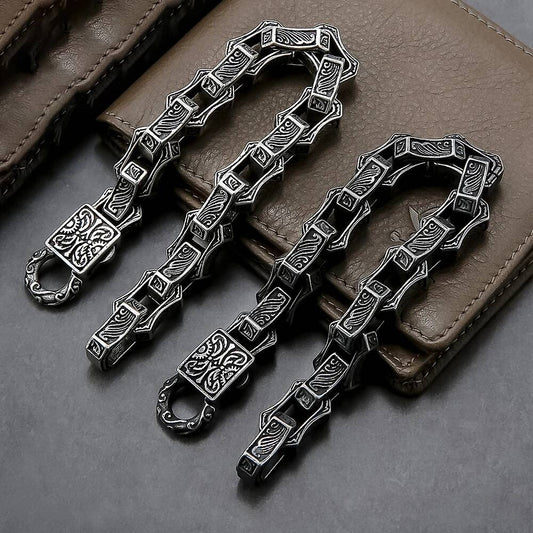 Men’s Gothic Chain Bracelet – 316L Stainless Steel Vintage Carved Link Wristband, Heavy Duty Punk Biker Jewelry